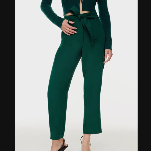 Aritzia Wilfred Green Tie Bow Belted High Rise Ankle Trouser Pants Office Work 2 - Picture 1 of 15
